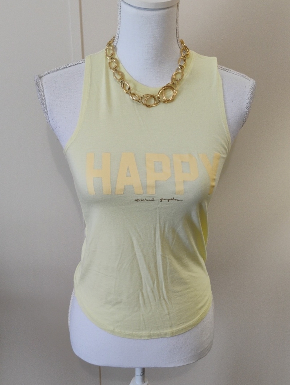 Spiritual Gangster 'HAPPY' Graphic Tank Top - Pale Yellow